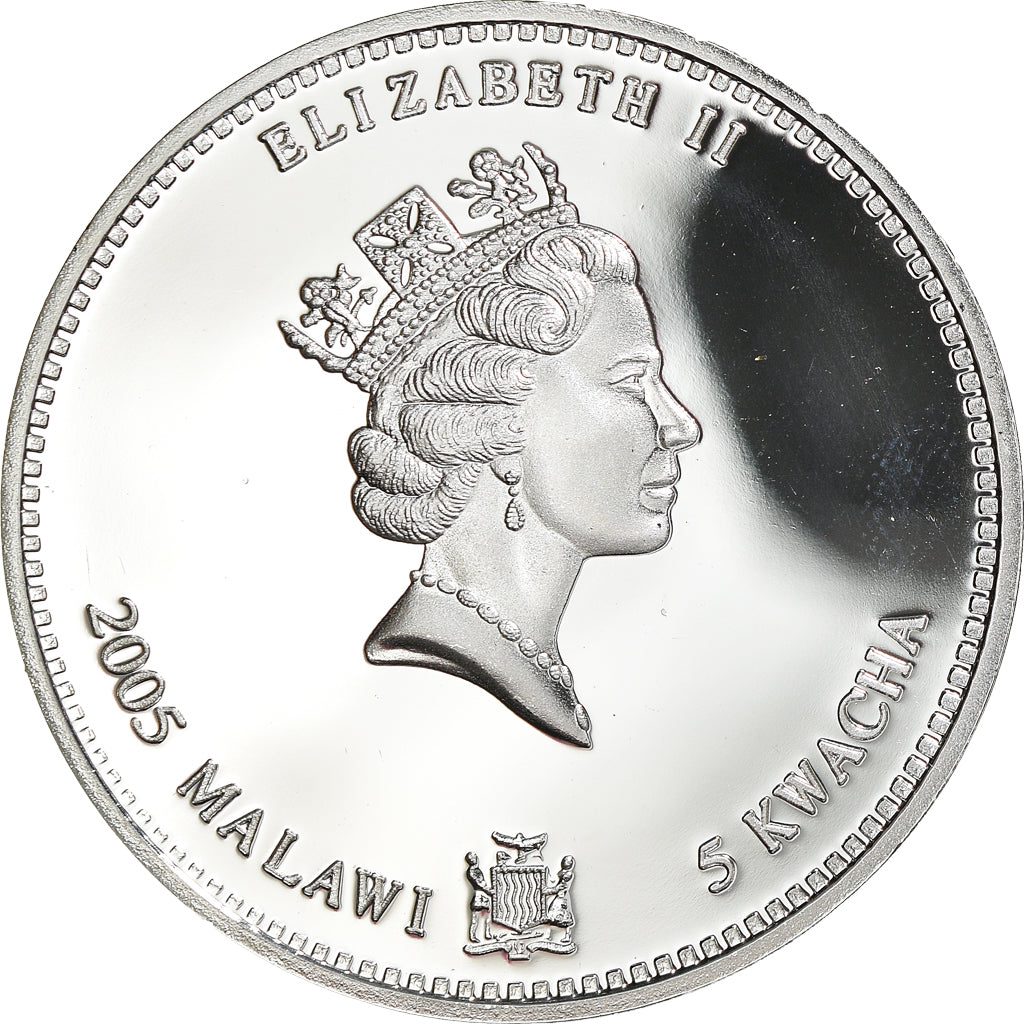 Moneda, Malawi, 5 Kwacha, 2005, Serpent / Snake, FDC, Silver plated