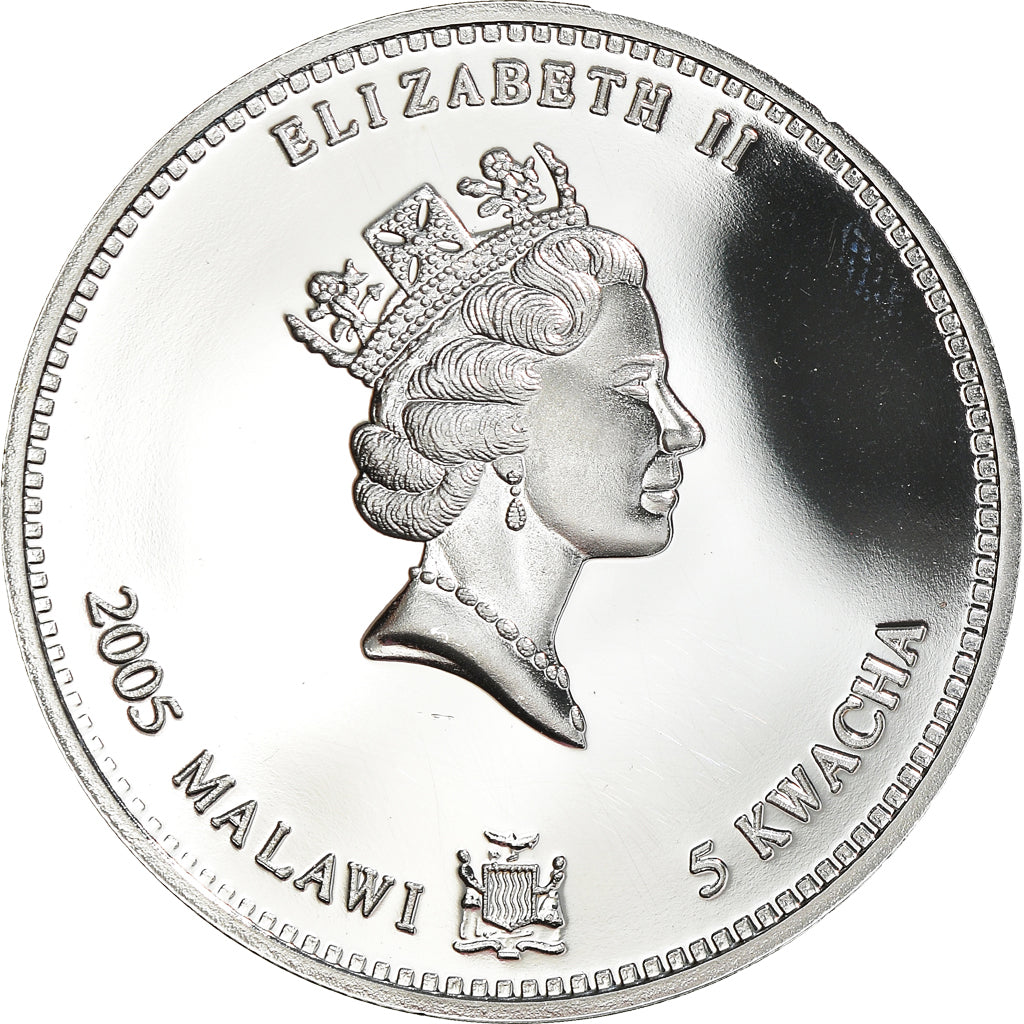 Coin, Malawi, 5 Kwacha, 2005, Coq / Rooster, MS(65-70), Silver plated
