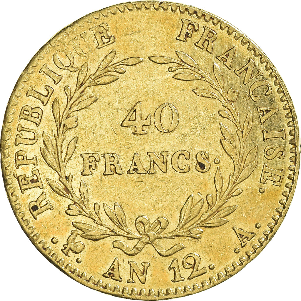 Moneda, Francia, Napoléon I, 40 Francs, 1803, Paris, An 12, MBC+, Oro, KM:652