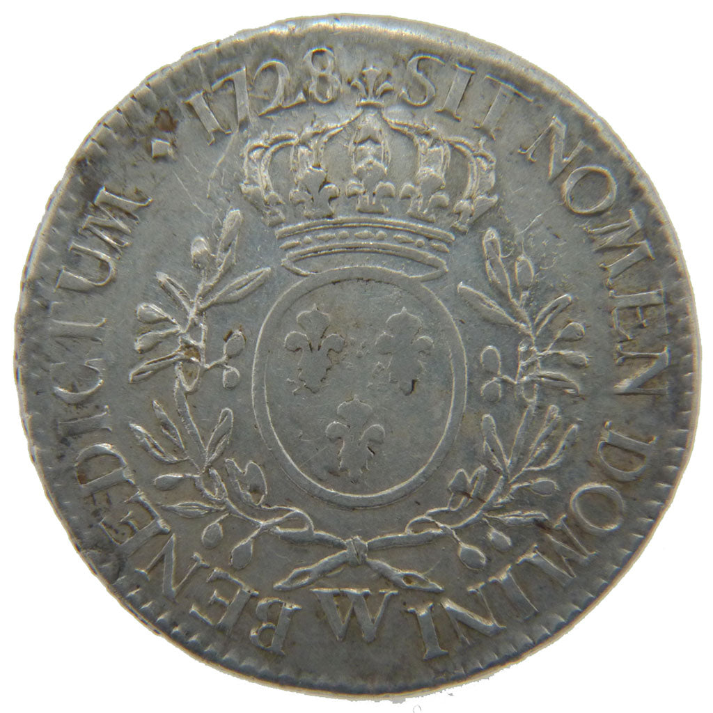 FRANCE, Écu aux branches d'olivier, Ecu, 1728, Lille, AU(55-58), Silver, Gadoury