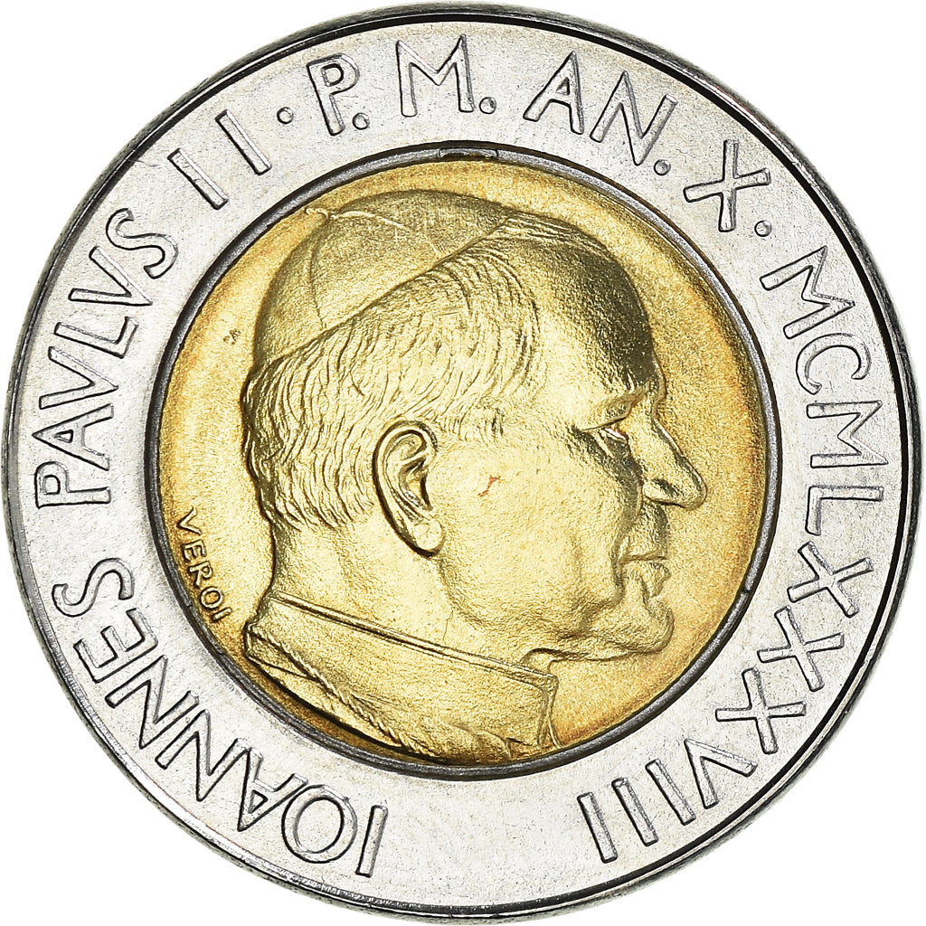 Coin, VATICAN CITY, John Paul II, 500 Lire, 1988, Roma, MS(63), Bi-Metallic