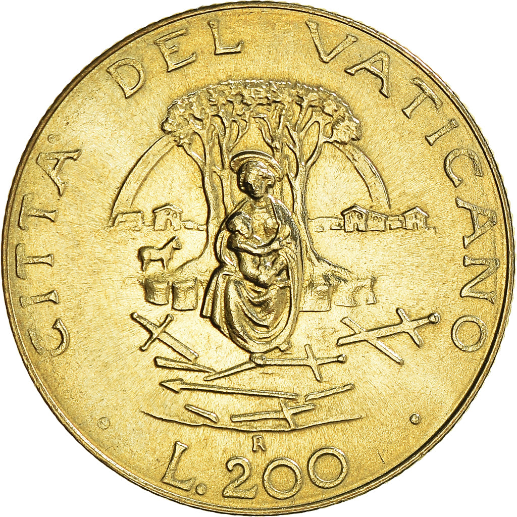 Coin, VATICAN CITY, John Paul II, 200 Lire, 1987, Roma, MS(63), Aluminum-Bronze