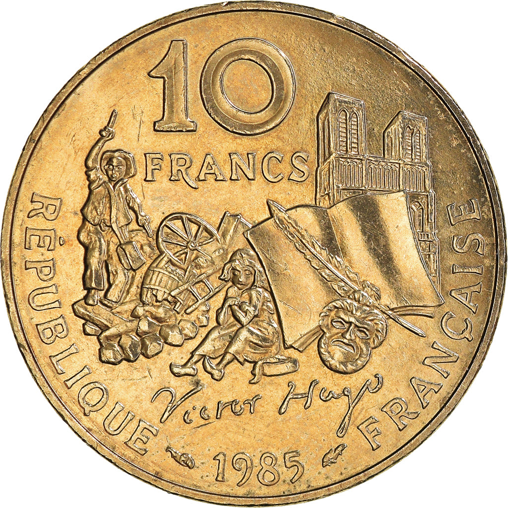 Moneda, Francia, Victor Hugo, 10 Francs, 1985, Paris, BC+, Níquel - bronce