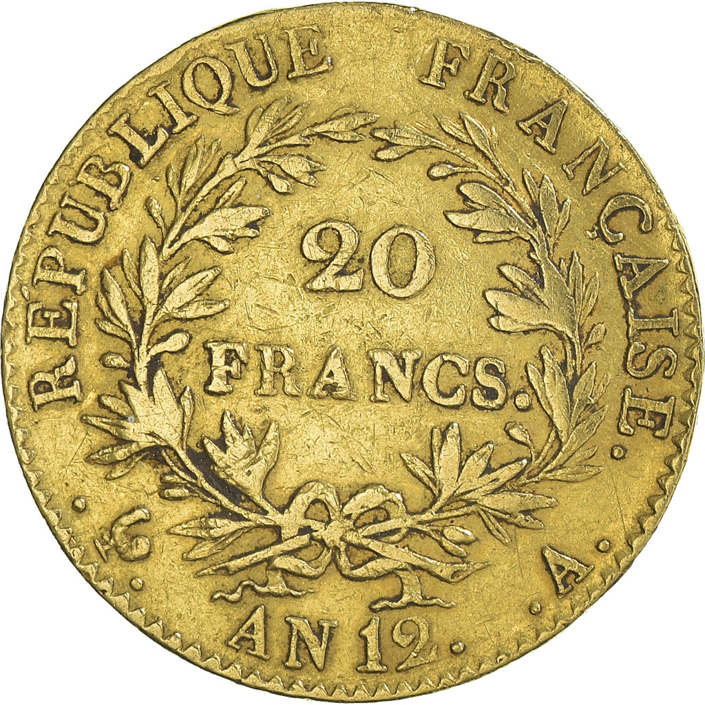 Moeda, França, Napoléon I, 20 Francs, An 12 (1804), Paris, EF(40-45), Dourado