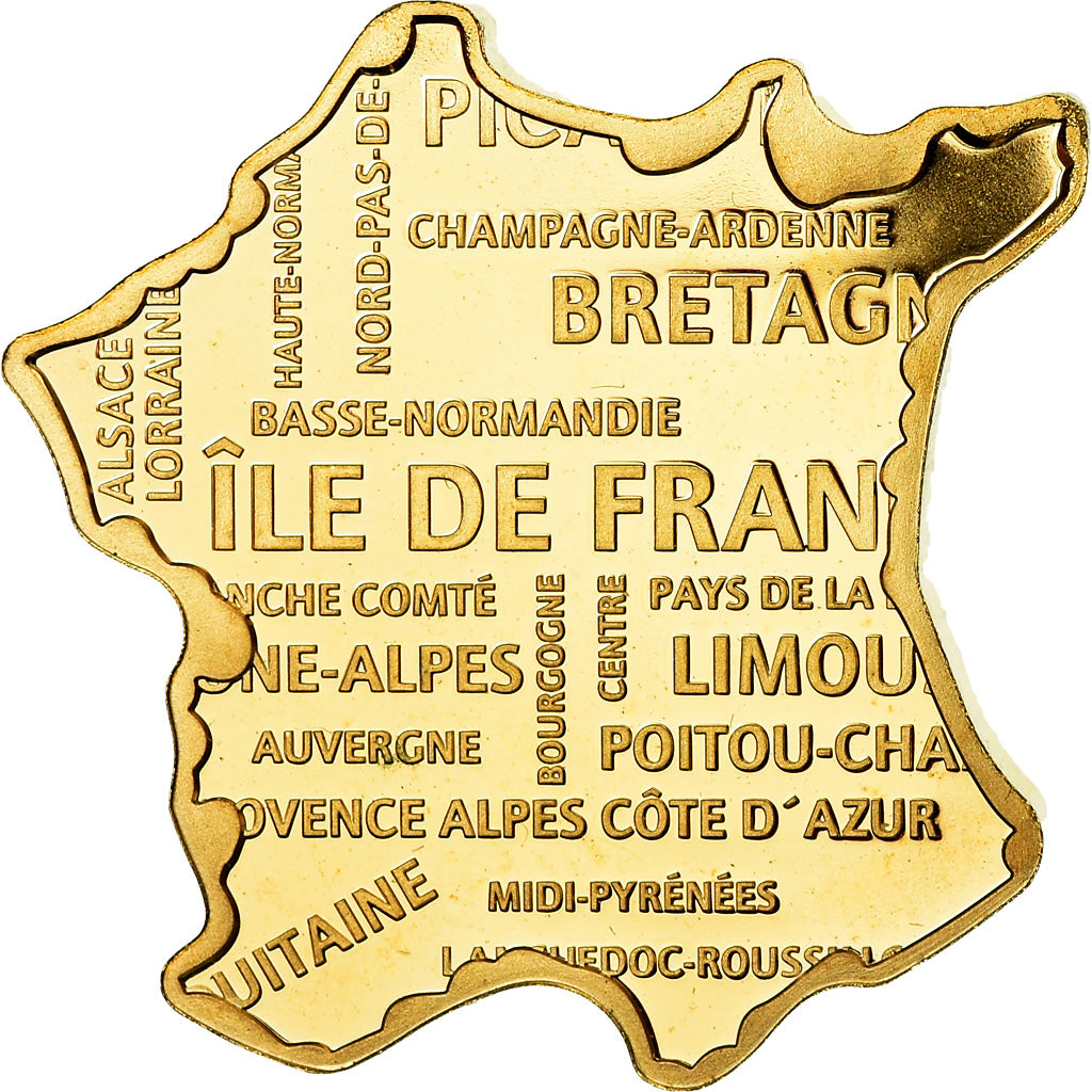 Francia, medalla, Les Régions de France, Geography, FDC, Copper Gilt