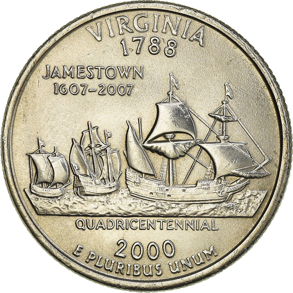 Monnaie, États-Unis, Quarter, 2000, U.S. Mint, Philadelphie, Virginia 1788