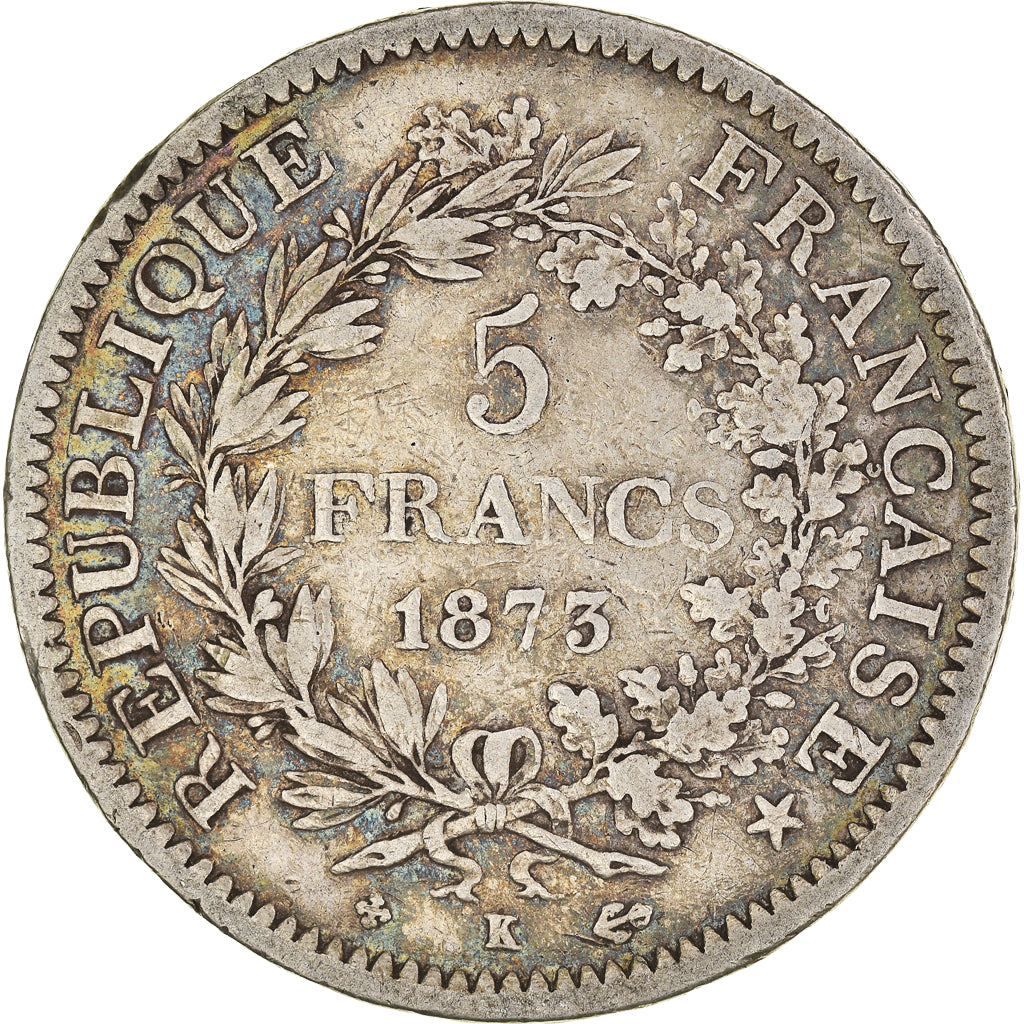 Coin, France, Hercule, 5 Francs, 1873, Bordeaux, VF(20-25), Silver, KM:820.2