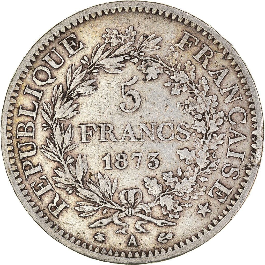 Moneta, Francia, Hercule, 5 Francs, 1873, Paris, BB, Argento, KM:820.1