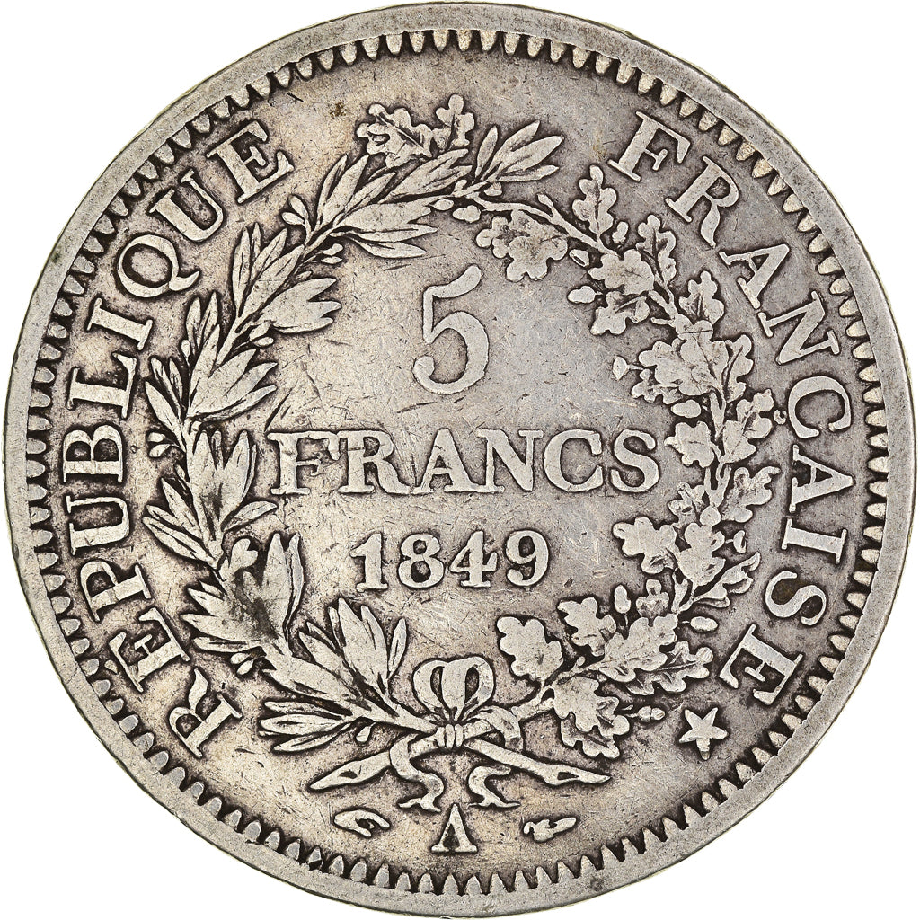 Moneta, Francia, Hercule, 5 Francs, 1849, Paris, MB, Argento, KM:756.1