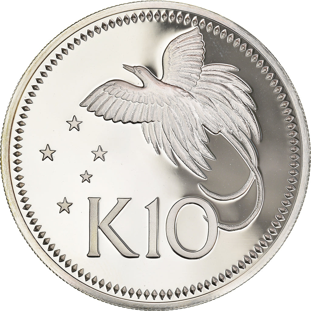 Coin, Papua New Guinea, 10 Kina, 1976, Franklin Mint, MS(65-70), Silver, KM:8a