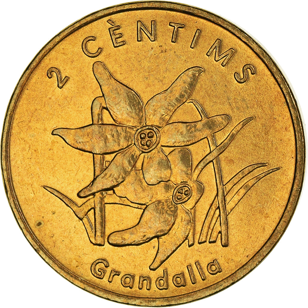 Coin, Andorra, 2 Centims, 2002, MS(60-62), Brass, KM:179