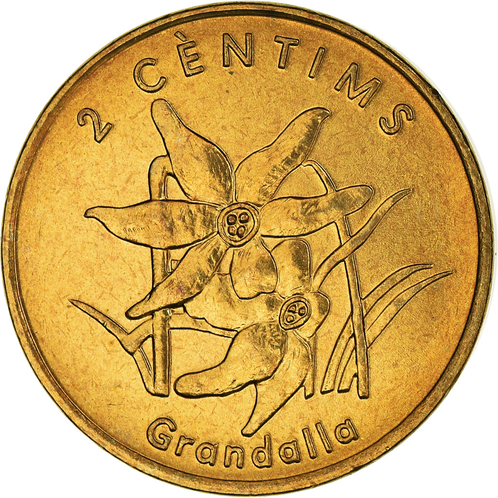 Coin, Andorra, 2 Centims, 2002, MS(60-62), Brass, KM:179