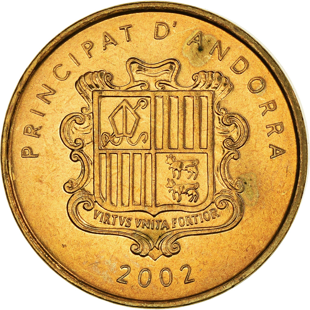 Moneda, Andorra, 2 Centims, 2002, BC+, Latón, KM:179