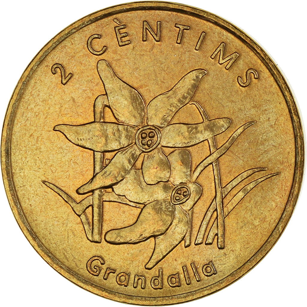 Coin, Andorra, 2 Centims, 2002, AU(50-53), Brass, KM:179