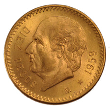 Mexico, 10 Pesos, 1959, KM #473, MS(60-62), Gold, 22.5, 8.30