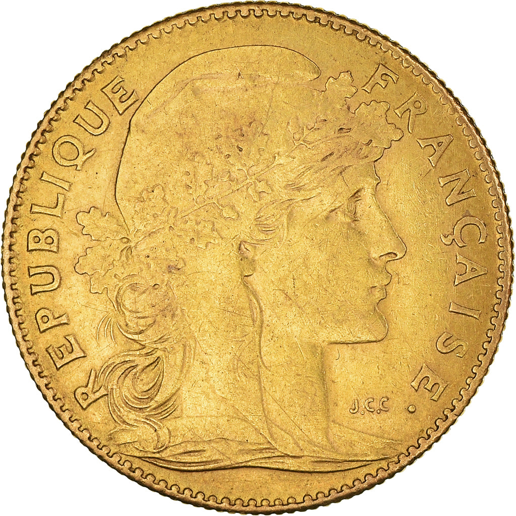 Moneta, Francia, Marianne, 10 Francs, 1912, Paris, Coq, BB+, Oro, KM:846
