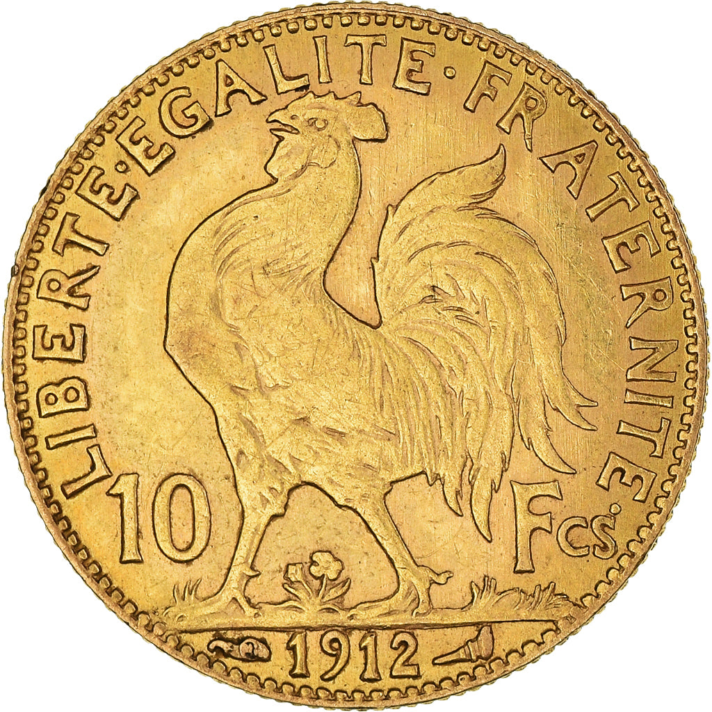 Moneta, Francia, Marianne, 10 Francs, 1912, Paris, Coq, BB+, Oro, KM:846
