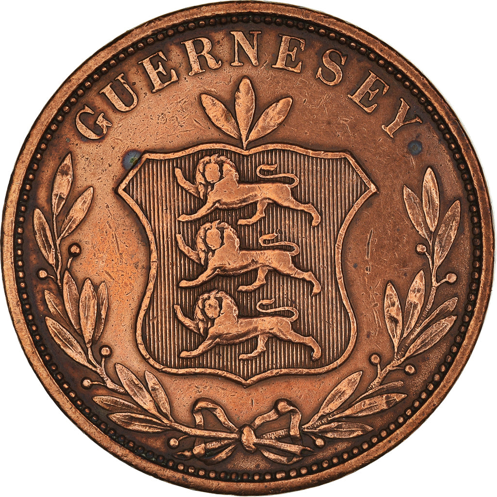 Moneta, Guernsey, 8 Doubles, 1858, BB, Rame, KM:3