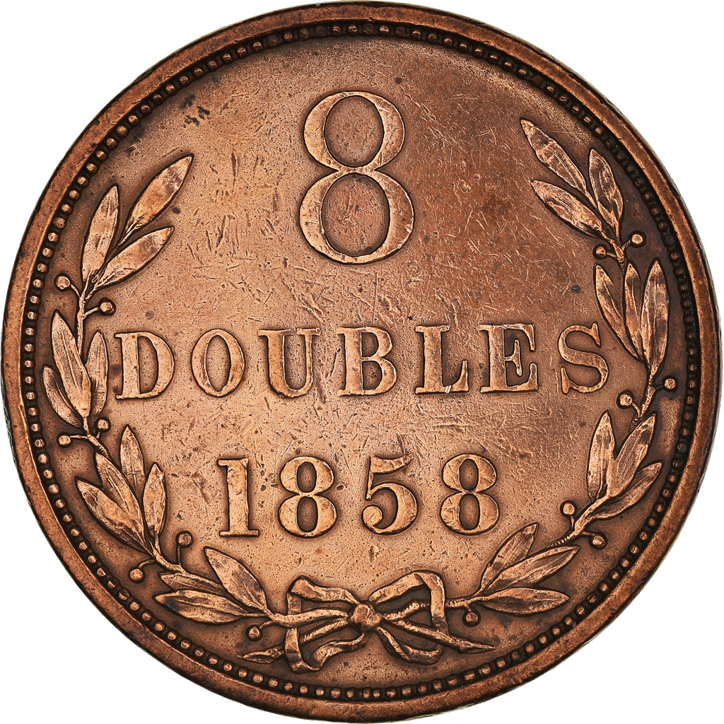 Moneta, Guernsey, 8 Doubles, 1858, BB, Rame, KM:3