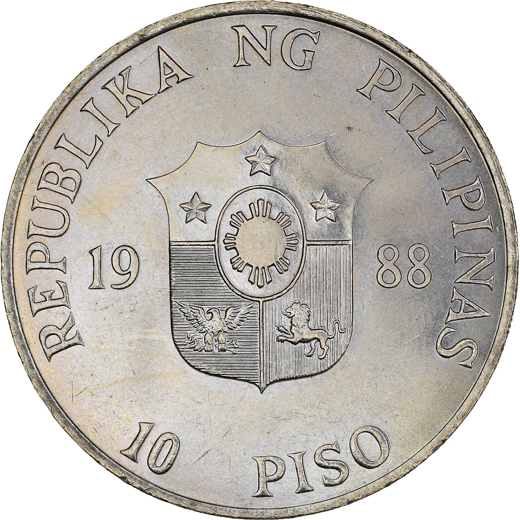 Coin, Philippines, 10 Piso, 1988, MS(63), Nickel, KM:250