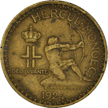 Coin, Monaco, Louis II, 2 Francs, 1924, Poissy, EF(40-45), Aluminum-Bronze