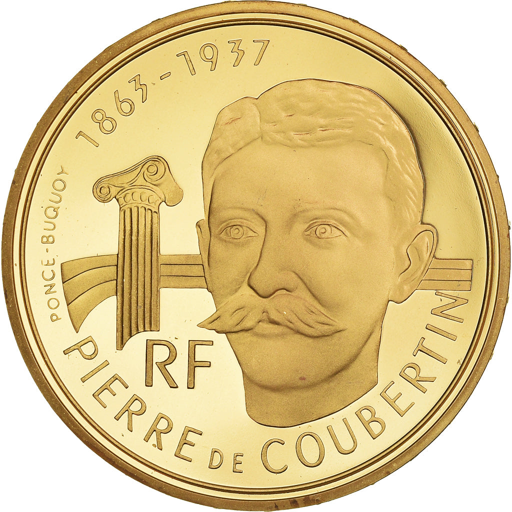 Coin, France, Albertville, Coubertin, 500 Francs, 1991, Paris, MS(65-70), Gold