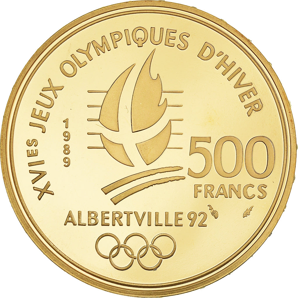 Monnaie, France, Albertville 92, patinage, 500 Francs, 1989, Paris, FDC, Or
