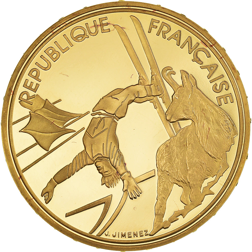 Münze, Frankreich, Albertville 92, ski, 500 Francs, 1990, Paris, STGL, Gold
