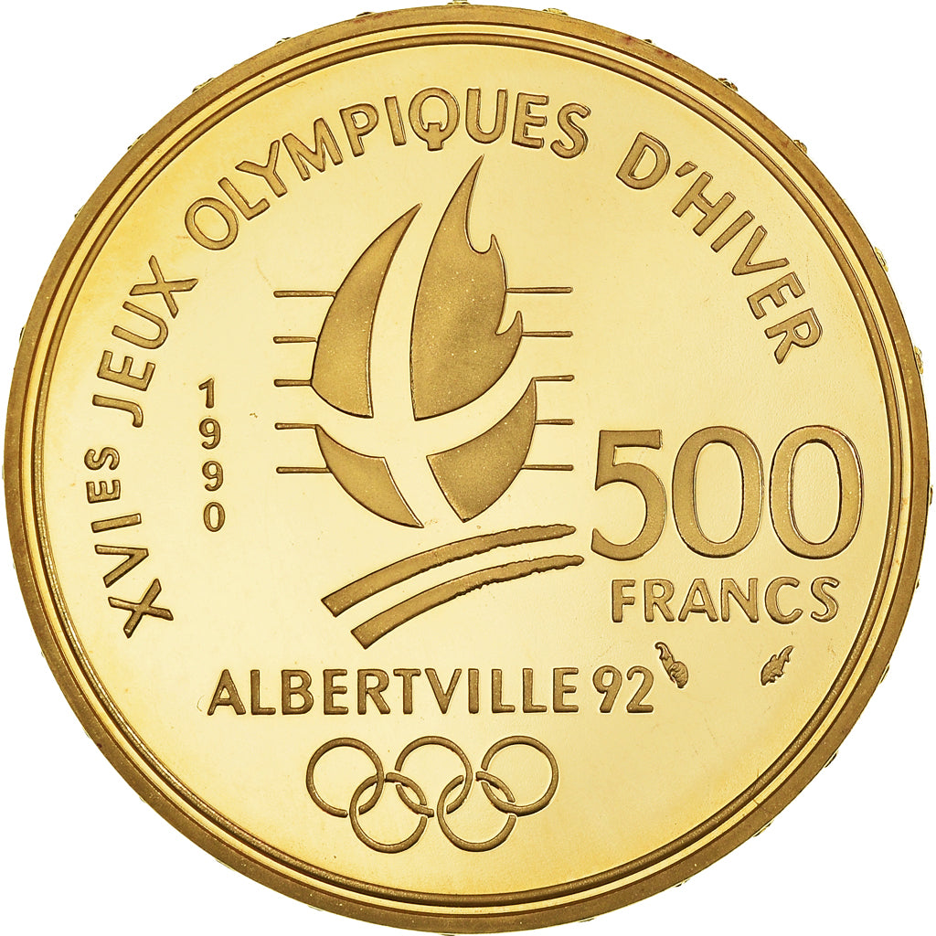 Münze, Frankreich, Albertville 92, ski, 500 Francs, 1990, Paris, STGL, Gold