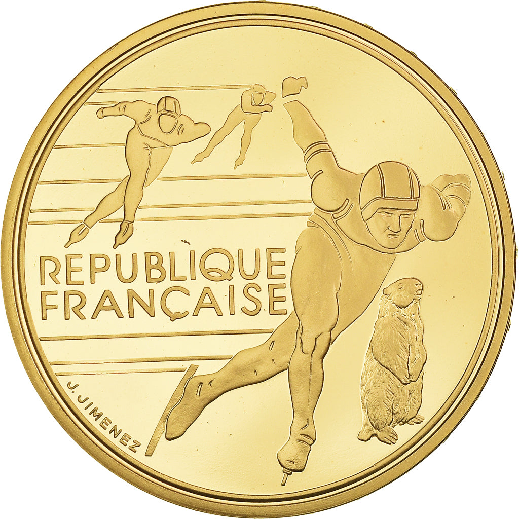 Coin, France, Albertville 92, patinage de vitesse, 500 Francs, 1990, Paris