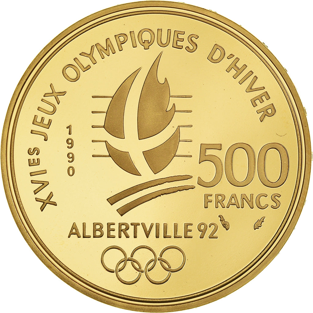 Coin, France, Albertville 92, patinage de vitesse, 500 Francs, 1990, Paris