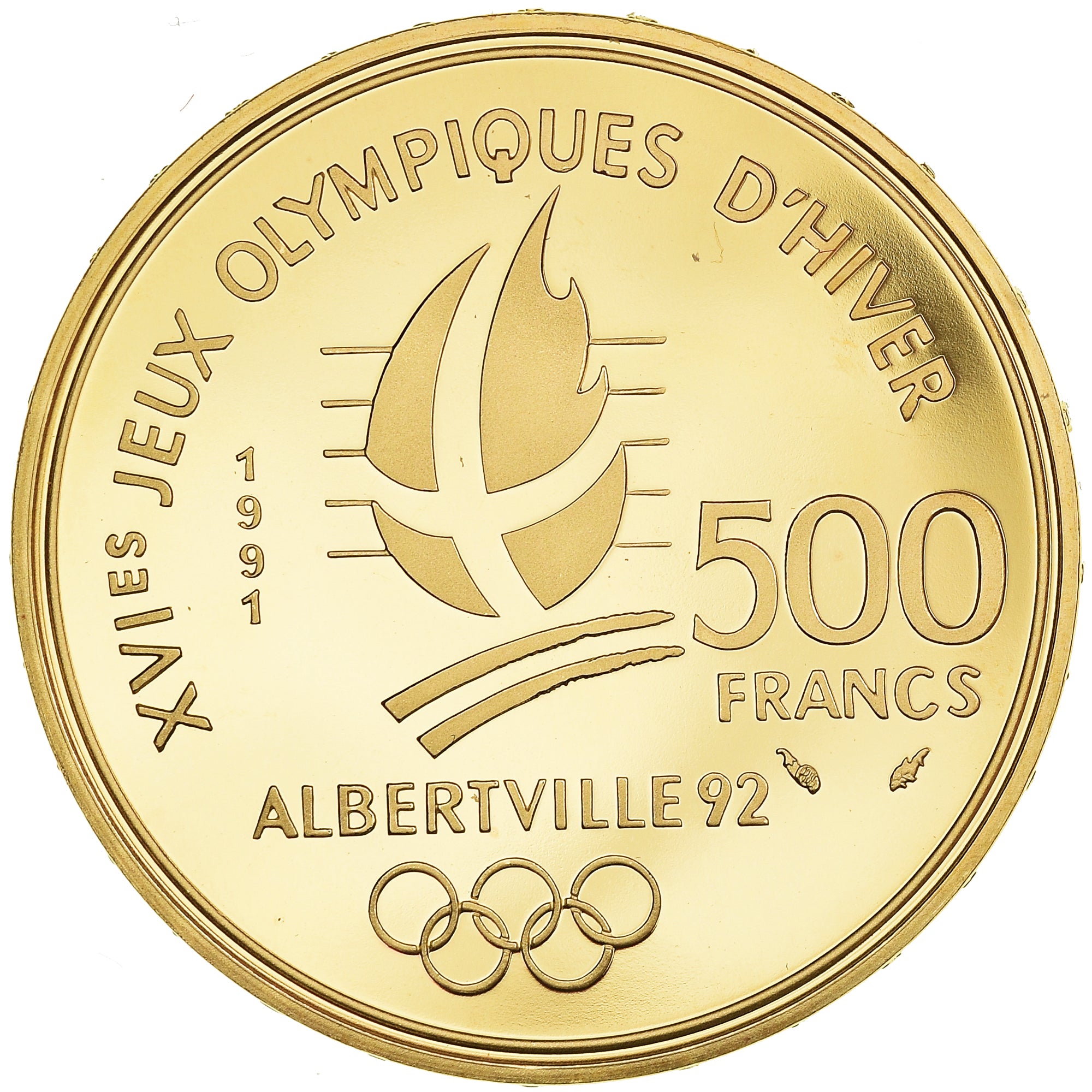 Moeda, França, Albertville 92, hockey sur glace, 500 Francs, 1991, Paris