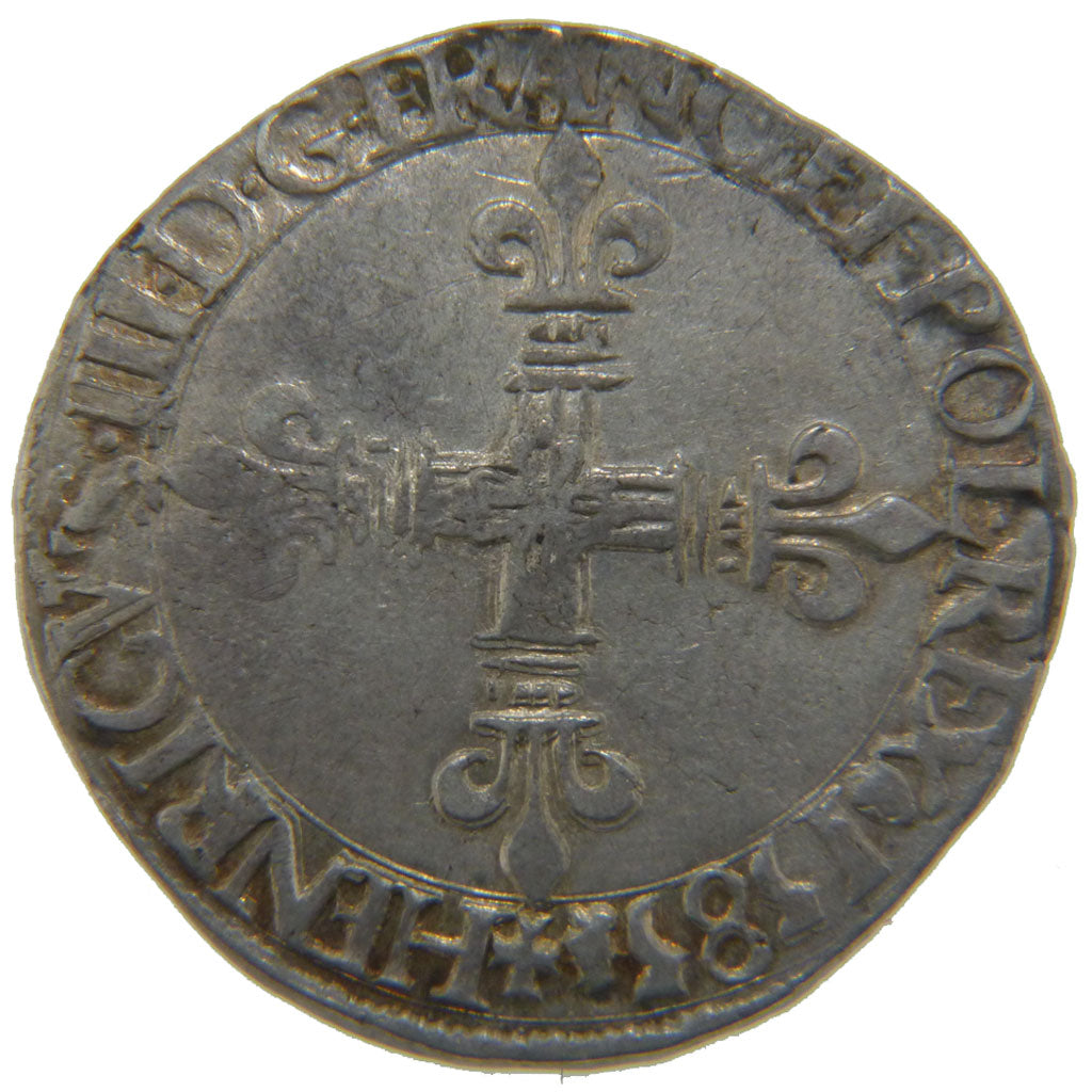 FRANCE, Quart Ecu, 1585, La Rochelle, AU(55-58), Silver, 9.60