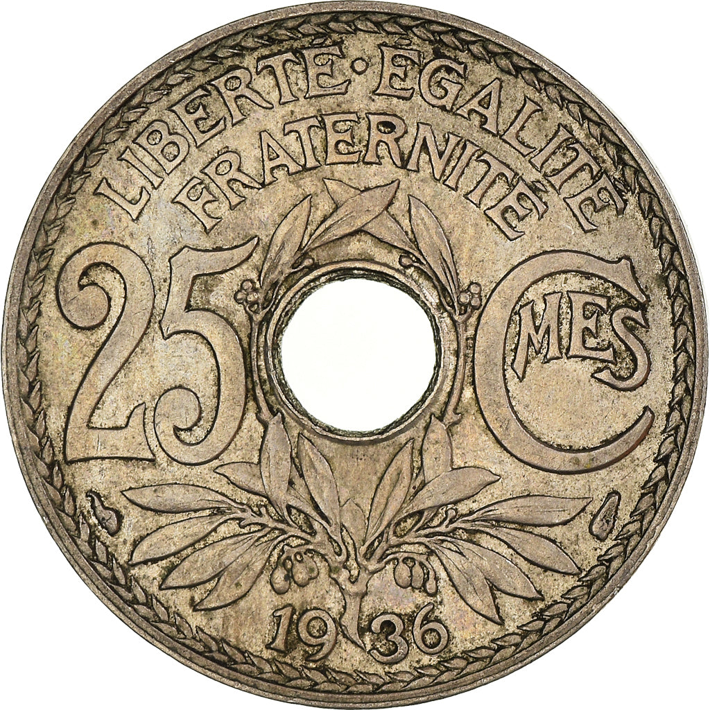 Münze, Frankreich, Lindauer, 25 Centimes, 1936, SS, Kupfer-Nickel, KM:867a