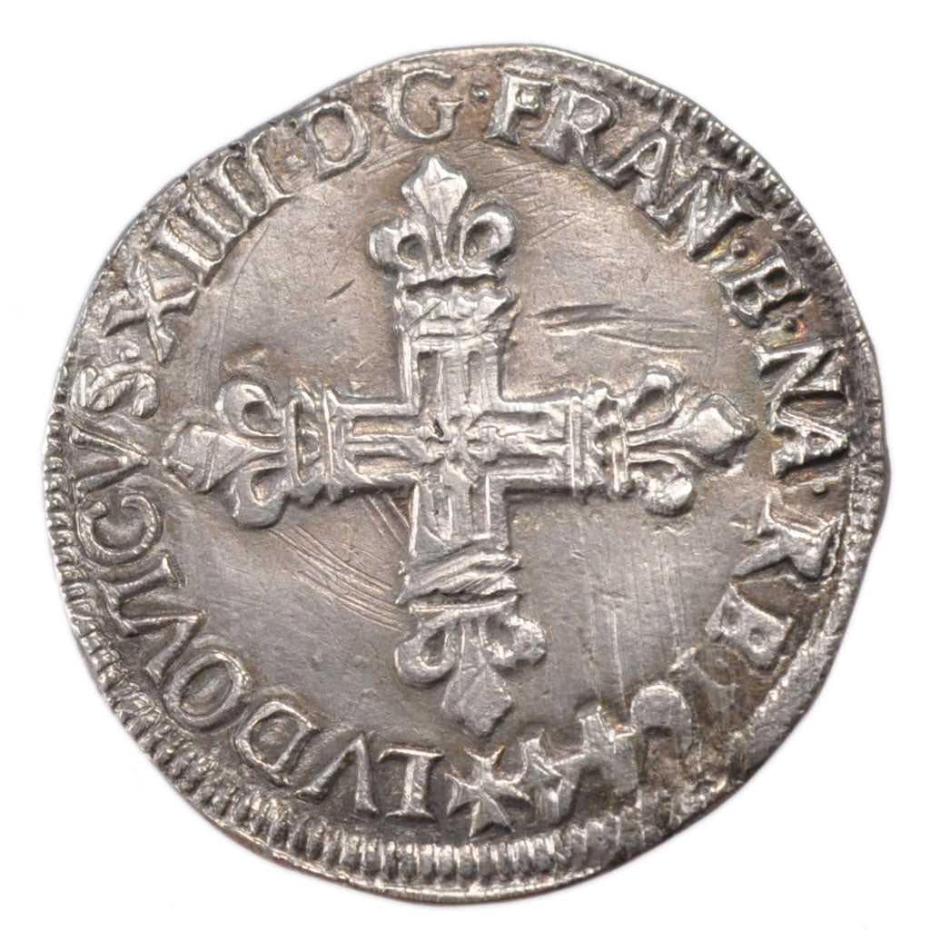 Francia, Louis XIV, 1/4 Écu, frappé au marteau, 1/4 Ecu, 1644, Bayonne, BB+...