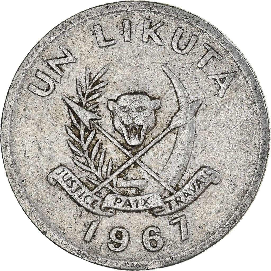 Coin, CONGO, DEMOCRATIC REPUBLIC, Likuta, 1967, VF(30-35), Aluminum, KM:8