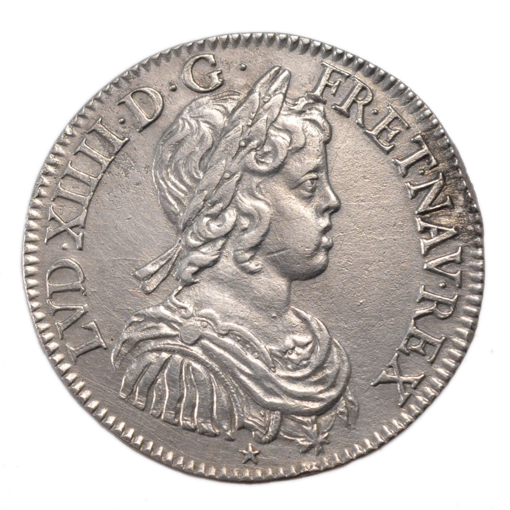 FRANCE, 1/2 Écu à la mèche courte, 1/2 ECU, 1644, Lyon, KM #163.2, AU(55-58), Si