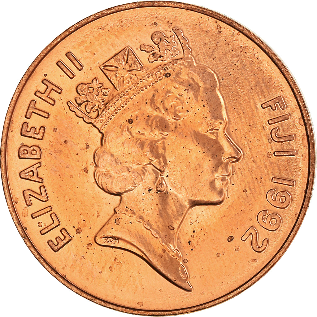 Moneta, Fiji, Elizabeth II, 2 Cents, 1992, AU(50-53), Miedź platerowana