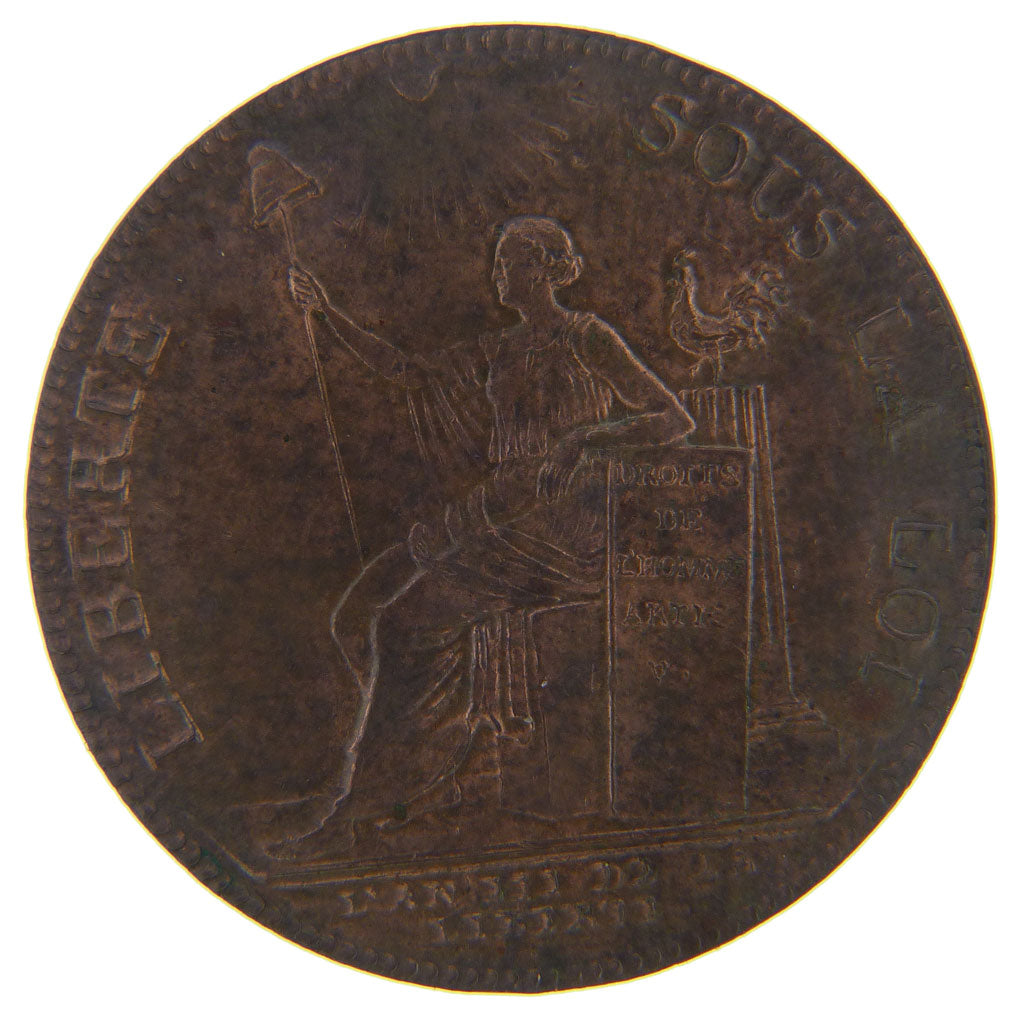 FRANCE, 2 Sols, 1791, AU(55-58), Bronze, Brandon #217, 18.00