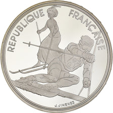 Coin, France, Slalom skiers, 100 Francs, 1990, BE, MS(65-70), Silver, KM:984