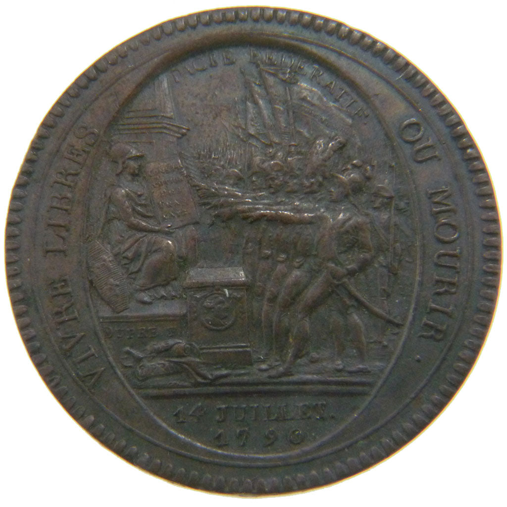 FRANCE, 5 Sols, 1792, AU(55-58), Bronze, Brandon #223B, 26.80