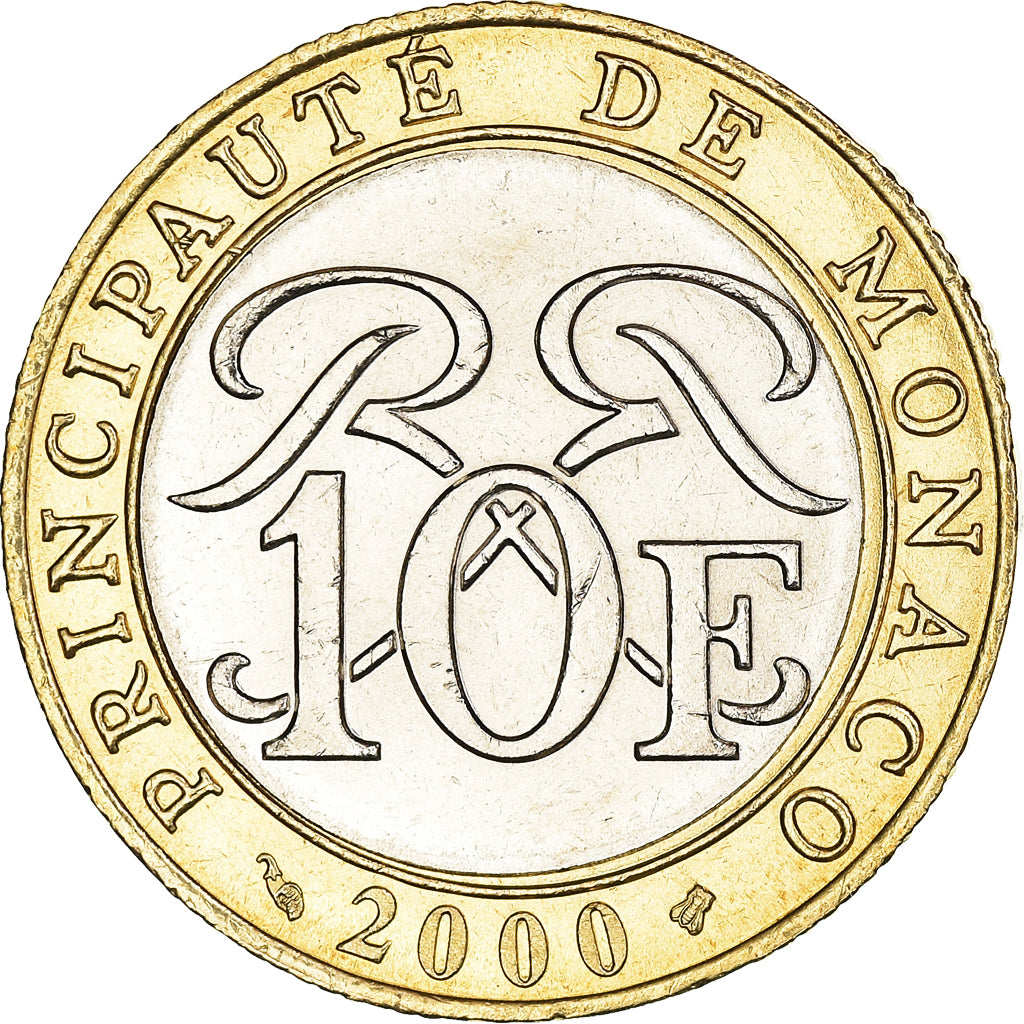 Coin, Monaco, Rainier III, 10 Francs, 2000, MS(63), Bi-Metallic, KM:163