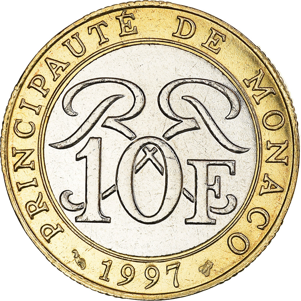 Coin, Monaco, Rainier III, 10 Francs, 1997, MS(63), Bi-Metallic, KM:163