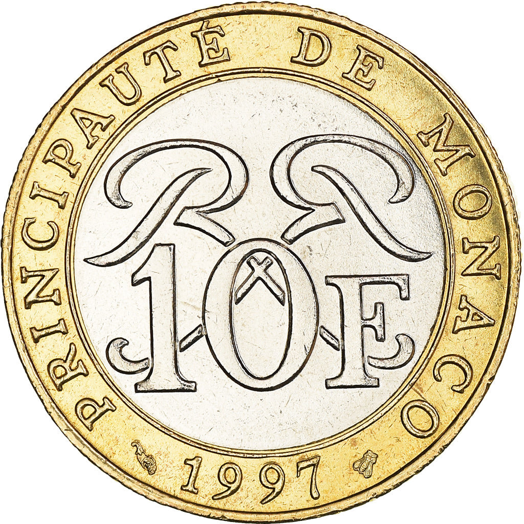 Coin, Monaco, Rainier III, 10 Francs, 1997, MS(63), Bi-Metallic, KM:163