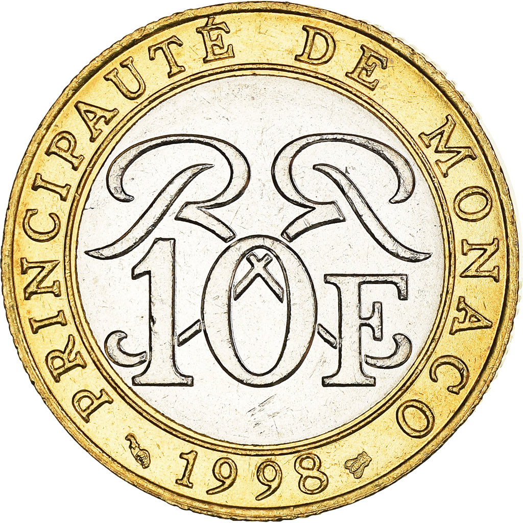 Coin, Monaco, Rainier III, 10 Francs, 1998, AU(55-58), Bi-Metallic, KM:163
