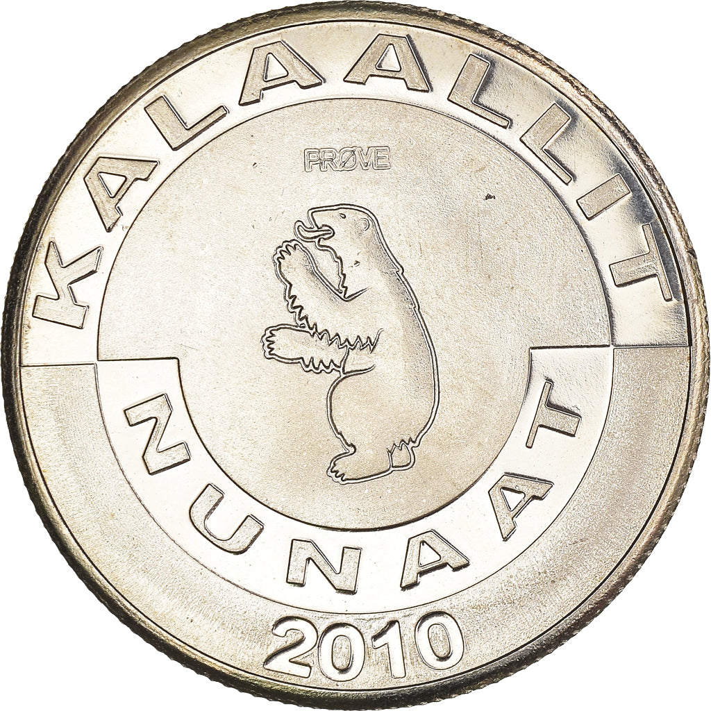 Coin, Greenland, KALAALLIT NUNAAT, 5 Kroner, 2010, MS(64), Nickel-brass, KM:Pr5