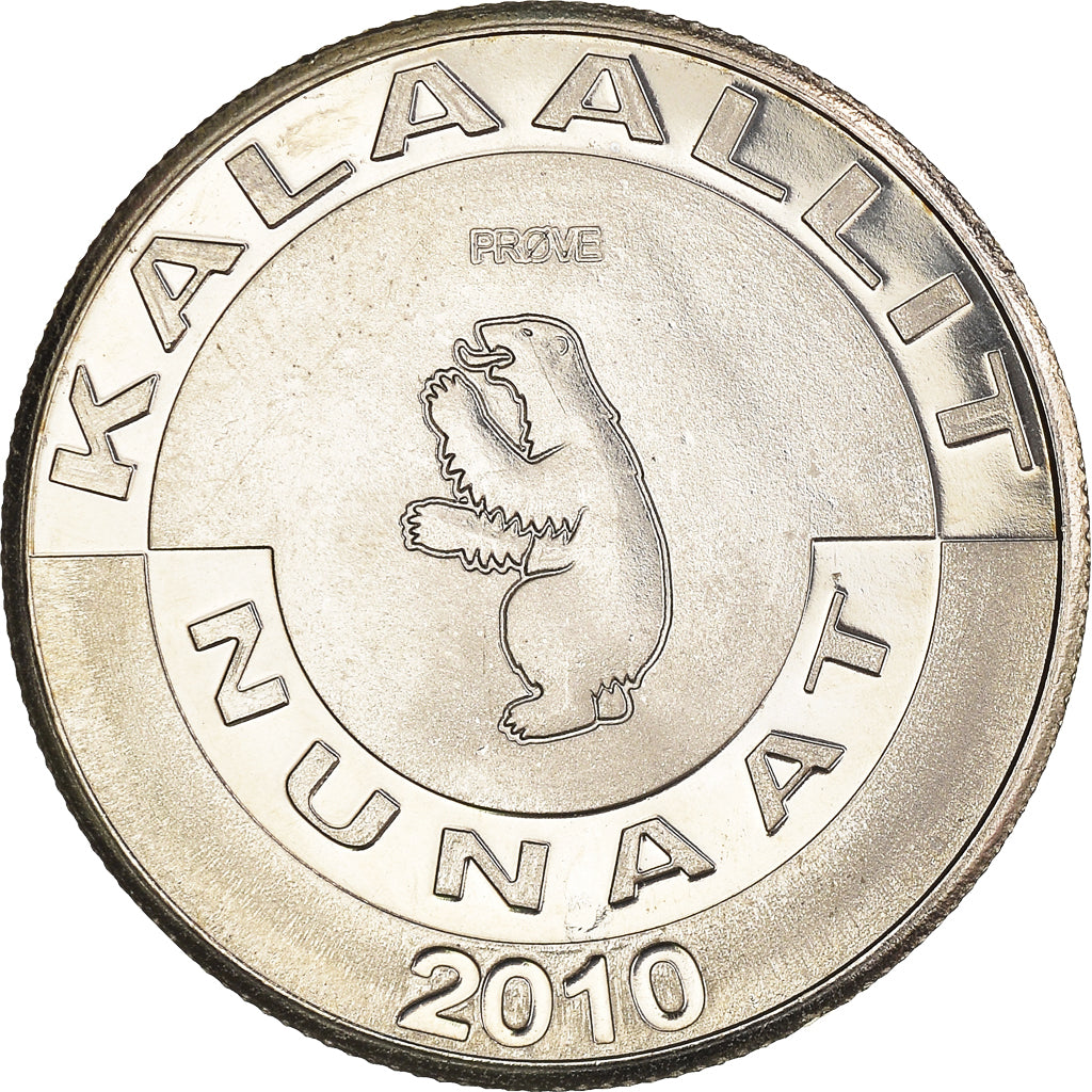 Coin, Greenland, KALAALLIT NUNAAT, 5 Kroner, 2010, MS(65-70), Nickel-brass
