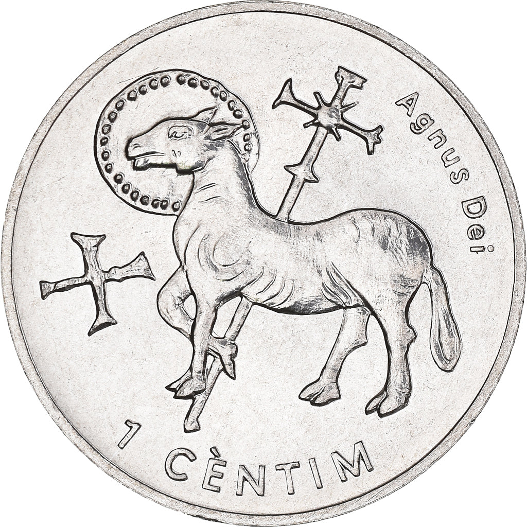 Coin, Andorra, Centim, 2002, Agnus Dei, MS(64), Aluminum, KM:178