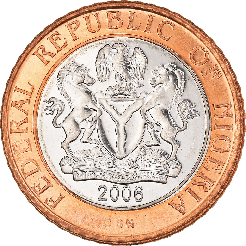 Coin, Nigeria, 2 Naira, 2006, MS(65-70), Bi-Metallic, KM:19