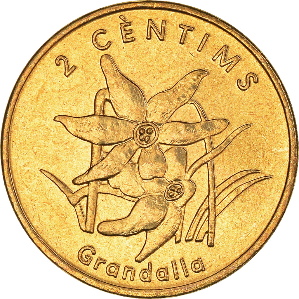 Moneta, Andorra, 2 Centims, 2002, MS(63), Mosiądz, KM:179